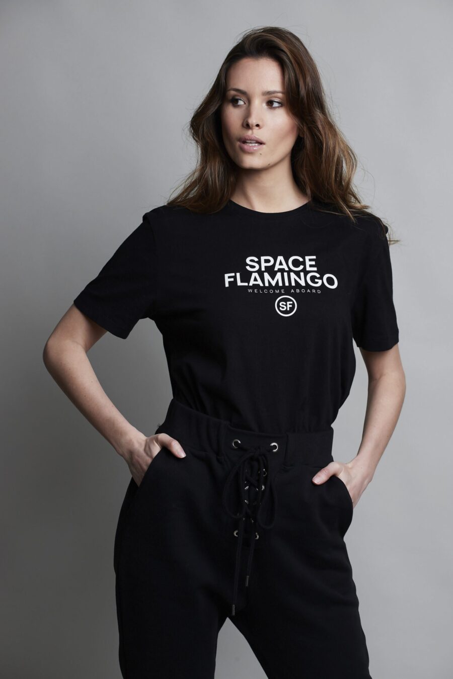Camiseta negra outlet Space Flamingo